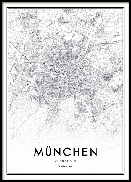 münchen karte poster Schwarz Weisses Poster Mit Stadtplan Von Munchen Trendige Poster Online Desenio De münchen karte poster