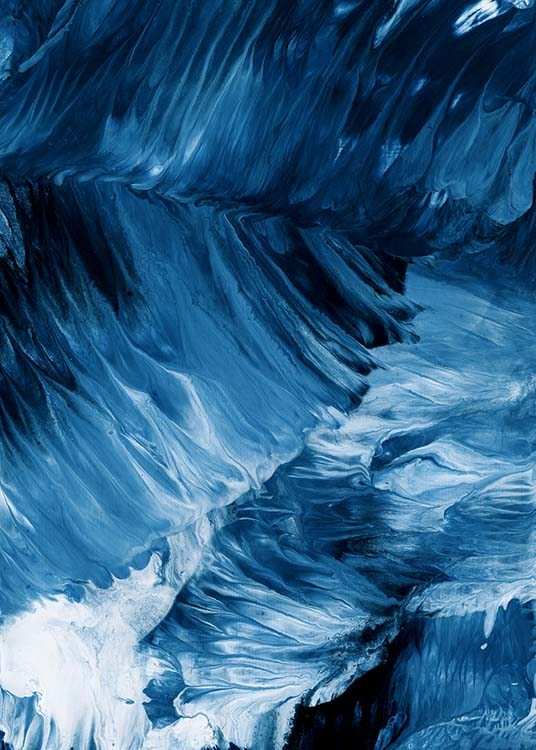  - Abstraktes Kunstposter mit tiefblauen Wellen mit Acrylfarben gezeichnet.