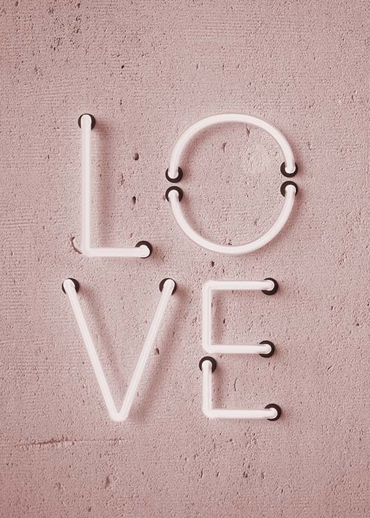  - Trendiges pinkes Neonposter mit dem englischen Wort ''Love'' für dein Zuhause.