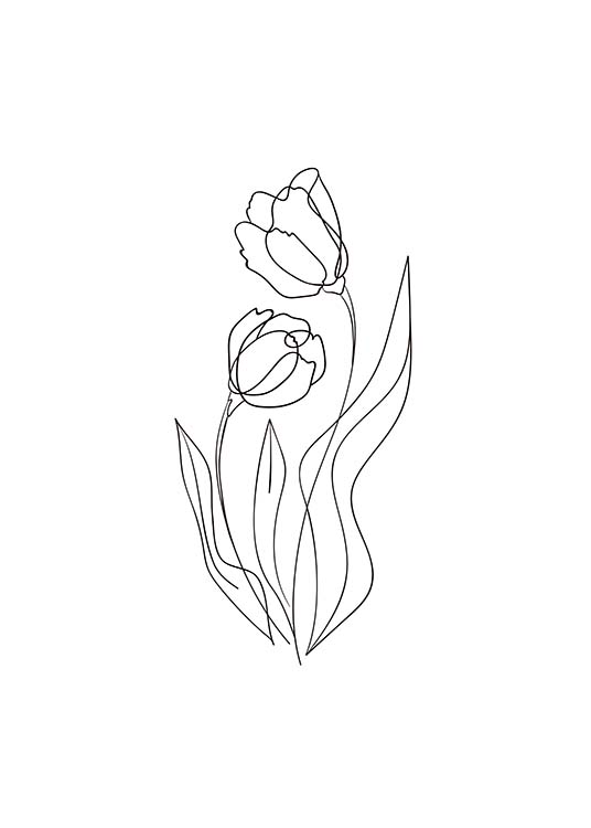  - minimalistische Bleistiftzeichung einer Blume in schwarzweiß.
