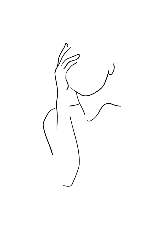  - Abstrakte schwarzweiß Kunst einer sich den Kopf stützenden Person, gezeichnet durch eine einfache Linie
