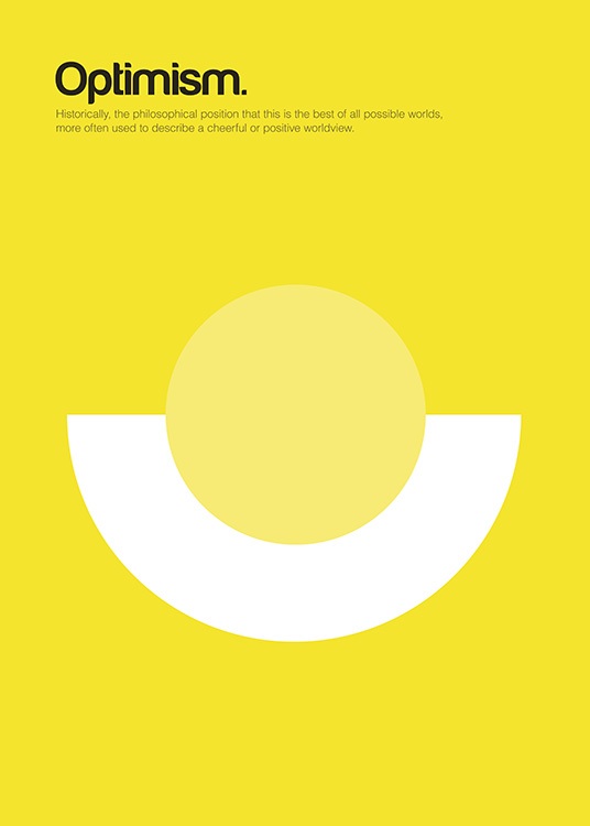  - Textposter mit der Definition von Optimismus und einer gelbfarbenen Grafik.