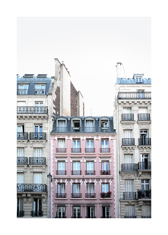  - Fotoposter mit einer pinken Hausfassade in Paris.