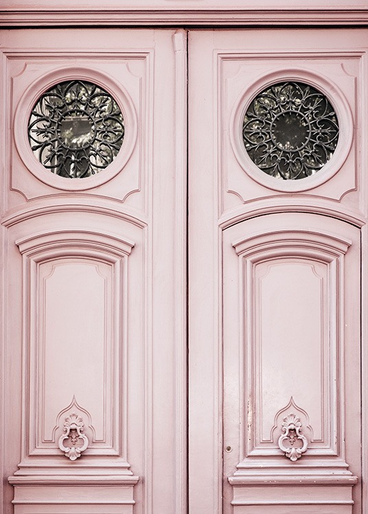 - Parisposter mit einer pinken alten schön verzierten Haustüre.