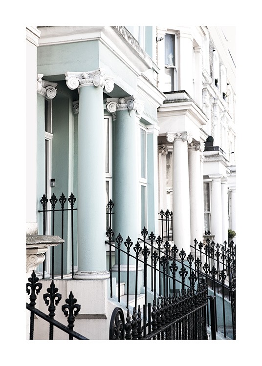  - Stilvolles Fotoposter einer alten Häuserfassade im Londoner Stadtteil Notting Hill