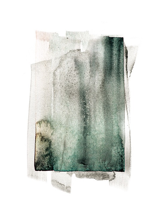 – Abstrakter Kunstdruck mit verschiedenen grünen Farbtönen auf weißem Hintergrund