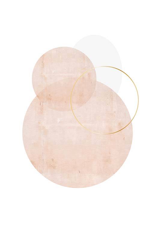 – Rosa, weiße und goldene Kreise, die auf weißem Hintergrund miteinander verbunden sind.