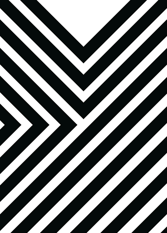 –Poster mit diagonalen Streifen in Schwarz und Weiß.