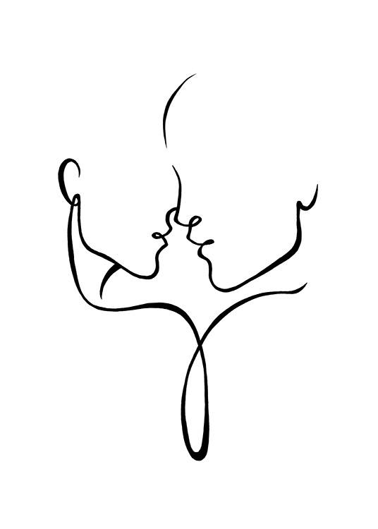 – Line-Art-Illustration von zwei Gesichtern kurz vorm Kuss in Schwarz-weiß