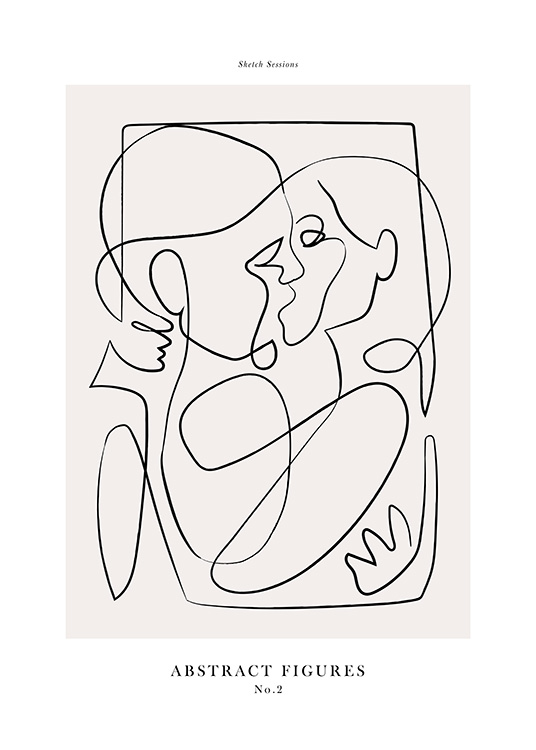  – Abstrakte Illustration mit einem Paar in Line-Art gezeichnet, die einander küssen und umarmen
