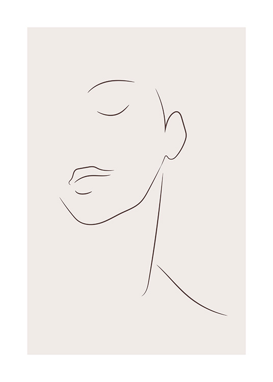 Line-Art-Illustration, die ein Gesicht mit geschlossenen Augen vor beigem Hintergrund zeigt