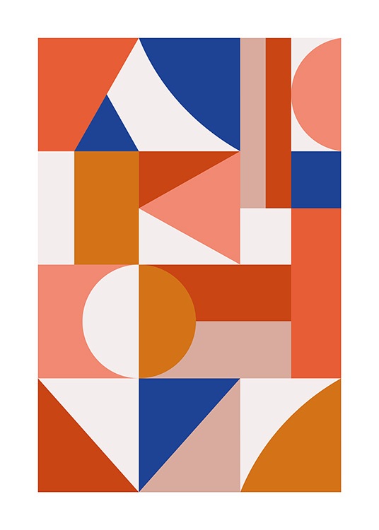  - Bunte grafische Illustration mit geometrischen Formen in Orange, Weiß und Rot