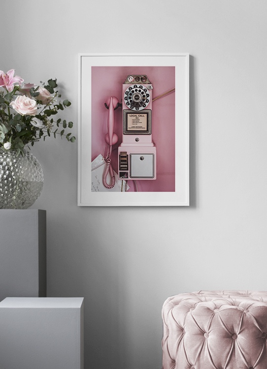 Pink Pay Phone Poster Rosa Vintage Telefon Desenio De