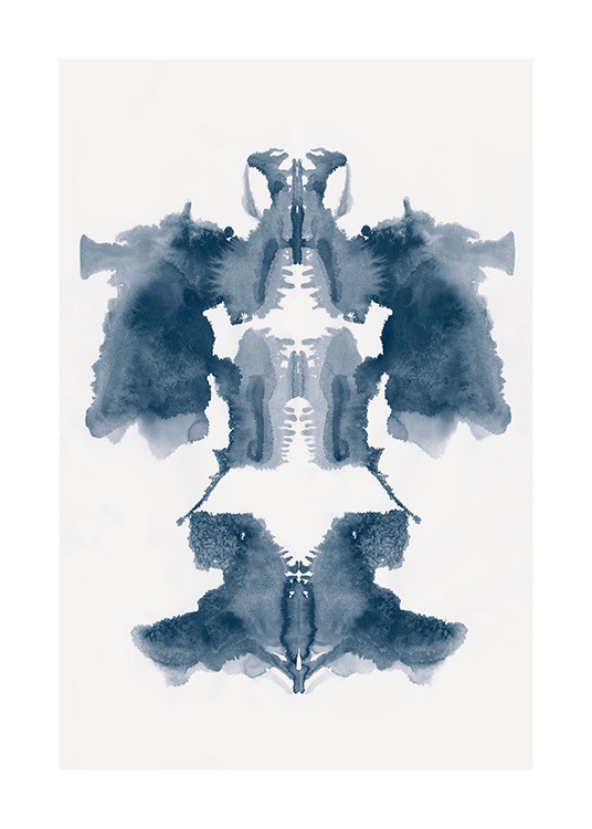  - Aquarell mit hellem Hintergrund und blauem, gemaltem Rorschach-Motiv