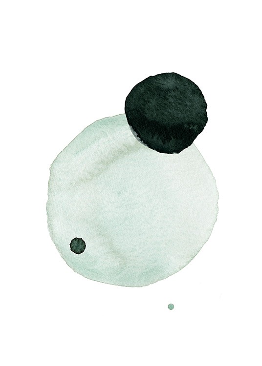  – Aquarell mit Kreisen in Mint und Dunkelgrün auf weißem Hintergrund