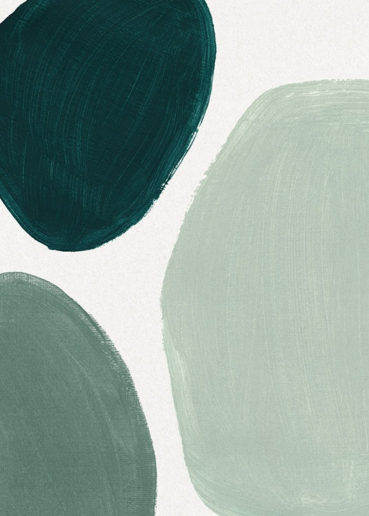  – Ölgemälde mit grünen, runden Formen auf hellbeigem Hintergrund