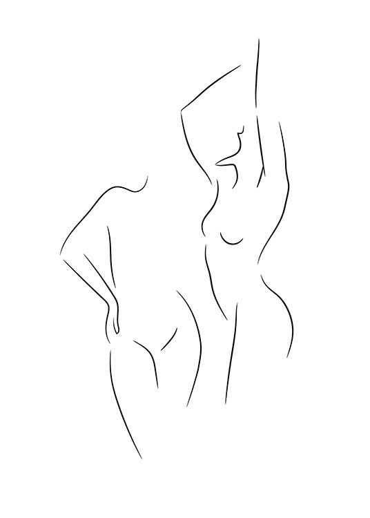  – Linienzeichnung von zwei nackten Frauen in Schwarz-Weiß