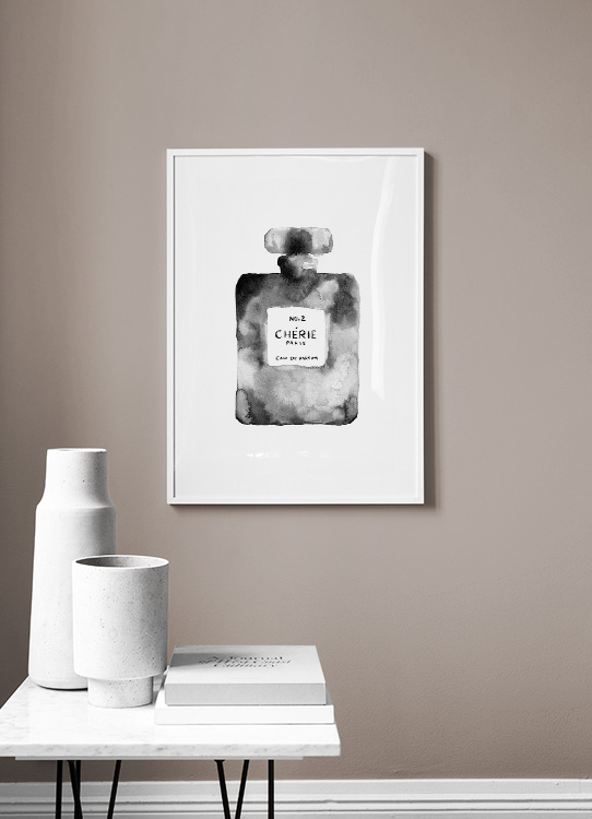 Watercolor Perfume Bottle Poster Parfum In Schwarz Weiss Desenio De