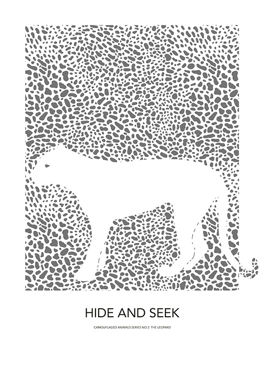  - Grafische Illustration mit einem grauen Muster und den Konturen eines weißen Leoparden