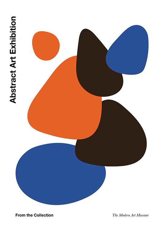  - Grafische Illustration mit schwarzen, orangen und blauen Formen auf weißem Hintergrund