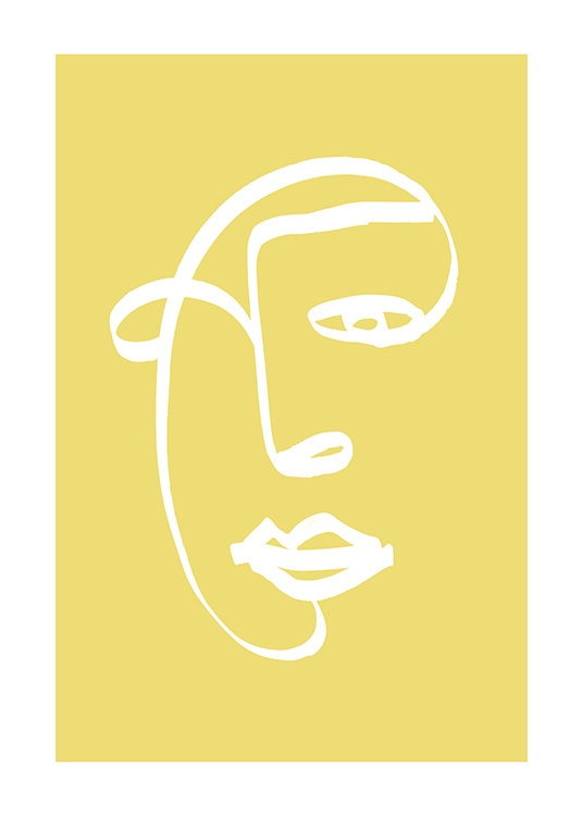  – Illustration mit einem abstrakten Gesicht in Weiß auf einem gelben Hintergrund