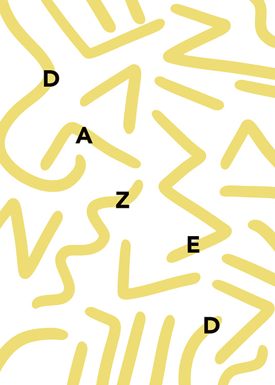  – Grafische Illustration mit Linien in Gelb mit dem Wort „Dazed“