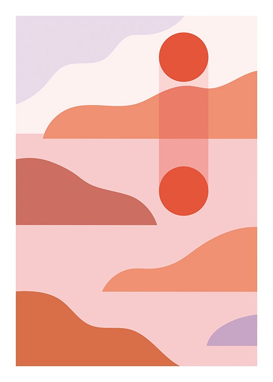  – Grafische Illustration eines abstrakten Sonnenuntergangs in Rot, Rosa und Violett