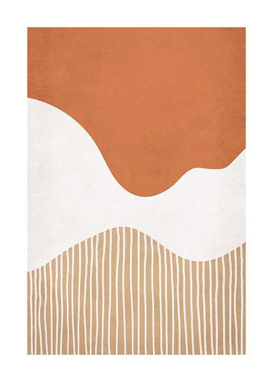  – Grafische Illustration in Orange, Weiß und Beige mit abstrakten Formen und Linien