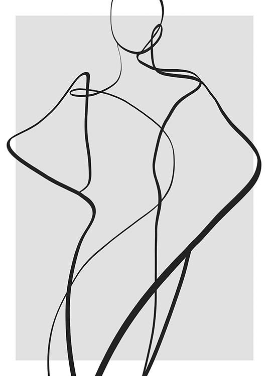  – Line-Art-Illustration eines Körpers in Schwarz auf grauem Hintergrund.