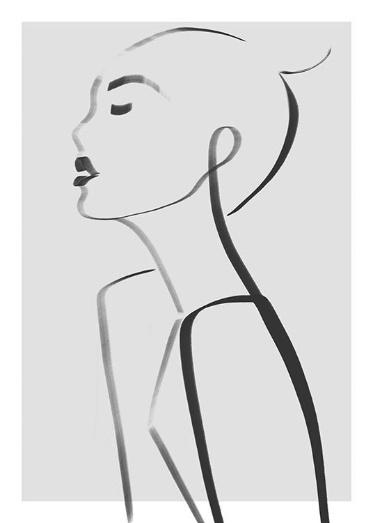  – Illustration eines Oberkörpers und Gesichts in schwarzer Line-Art auf grauem Hintergrund