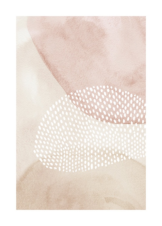  – Illustration mit rosa und beigefarbenen Formen hinter einem Gebilde aus kleinen weißen Punkten