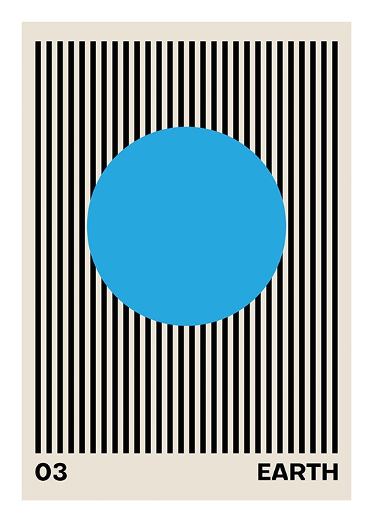  – Grafik mit schwarzen Streifen hinter einem blauen Kreis; beigefarbener Hintergrund