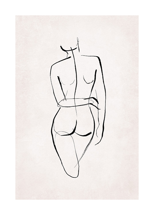  – Illustration mit einem nackten Körper, gemalt in Line-Art mit schwarzen Linien auf einem hellrosa Hintergrund