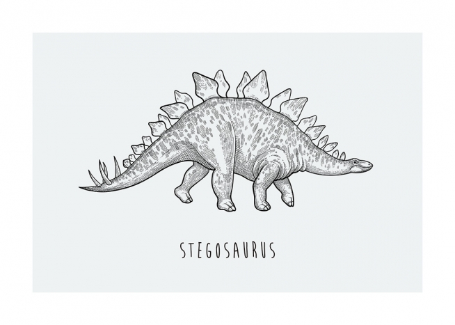  – Illustration des Dinosauriers Stegosaurus vor blaugrünem Hintergrund