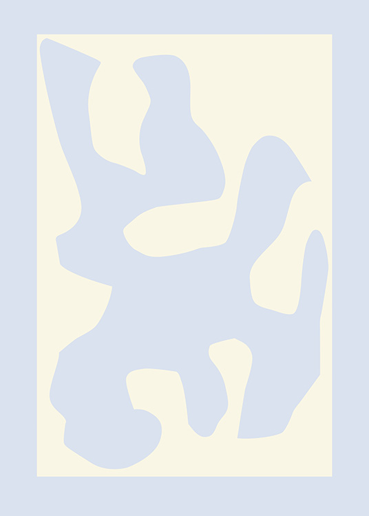  – Grafische Illustration mit abstrakter Form in Hellblau auf beigem Hintergrund, umgeben von einer hellblauen Umrahmung