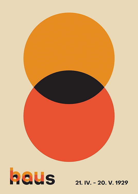  – Grafische Illustration mit sich überlappenden roten und orangen Kreisen vor beigem Hintergrund