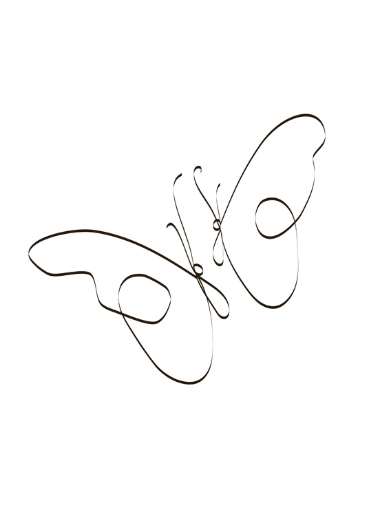  – Illustration in Line Art von zwei Schmetterlingen, gezeichnet mit schwarzen Linien auf weißem Hintergrund