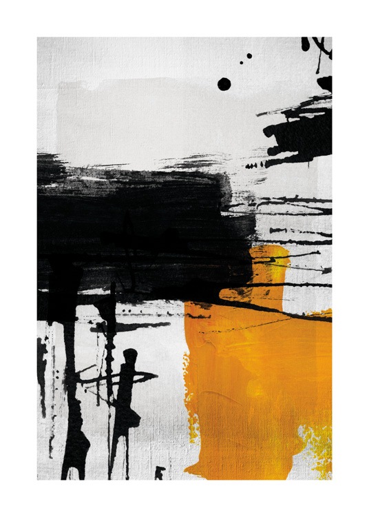  – Abstrakte Formen in Schwarz und Gelb auf hellgrauem Hintergrund