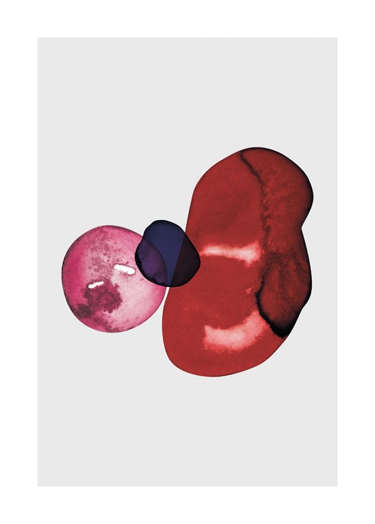  – Aquarell mit Formen in Rosa, Blau und Rot auf einem hellgrauen Hintergrund