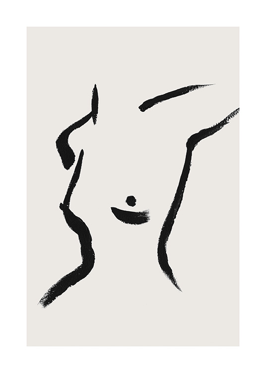  – Malerei eines weiblichen Oberkörper in schwarzer Line-Art auf beigem Hintergrund