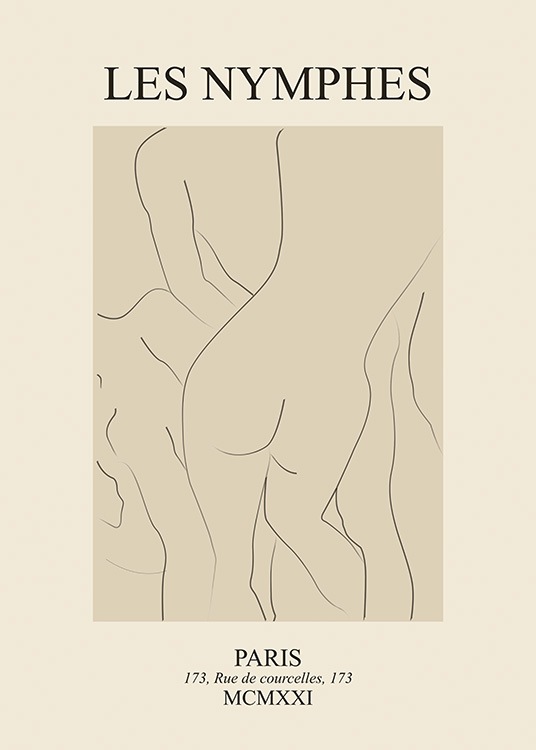  – Illustration von nackten Körpern in Line-Art auf einem beigen Hintergrund mit Text darüber und darunter