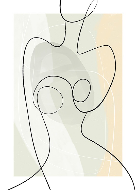  – Abstrakte, grafische Illustration mit einem Körper in Line-Art auf hellgrünem und gelbem Hintergrund mit weißen Linien
