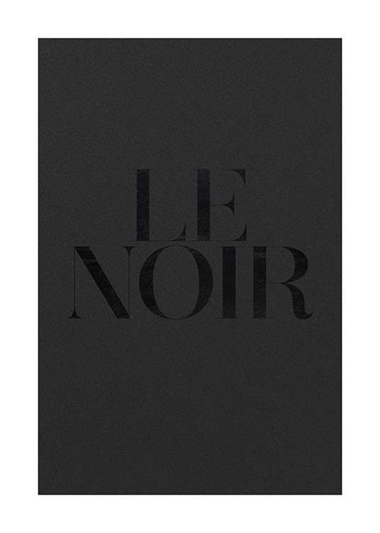  – Text „Le Noir“ in Schwarz auf einem dunkelgrauen Hintergrund mit körnigem Effekt