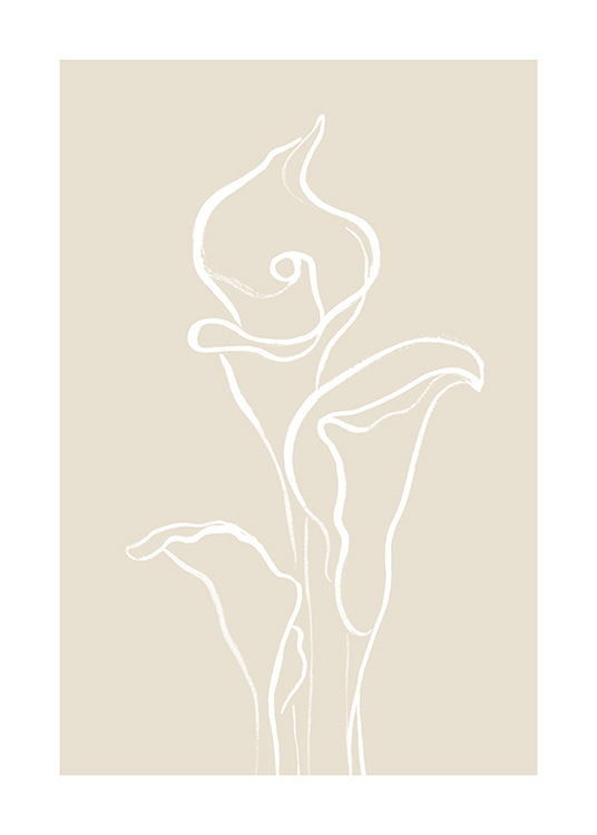  – Illustration von drei weißen Calla-Lilien vor beigem Hintergrund