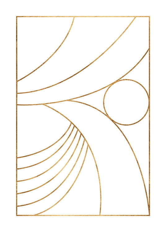  – Grafische Illustration mit Linien in Gold vor weißem Hintergrund