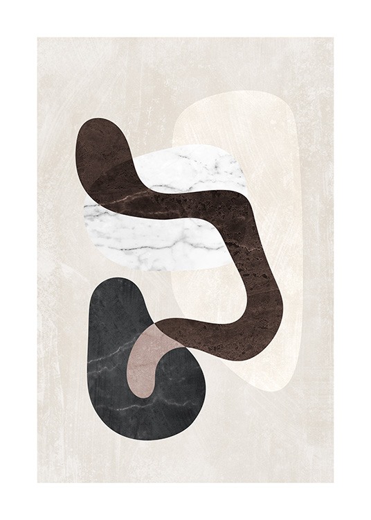  – Grafische Illustration mit abstrakten Formen in Beige, Schwarz, Weiß und Braun mit Marmorstruktur