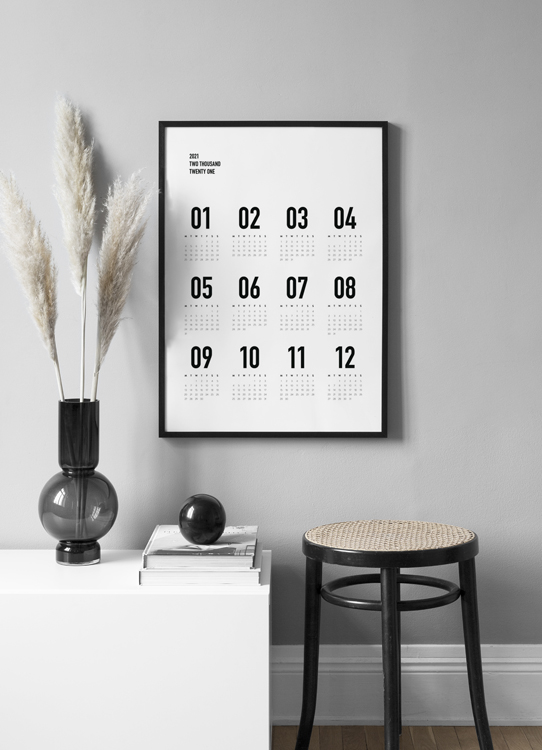 Calendar 2021 B W Poster Monatskalender Desenio De kalender 2021 kunstdrucke