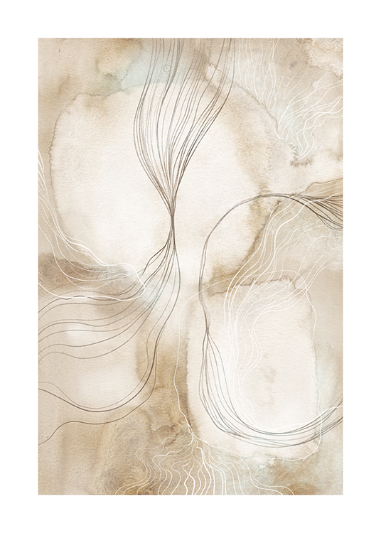  – Illustration mit abstrakten Linien in Grau und Weiß vor beigem Aquarell-Hintergrund