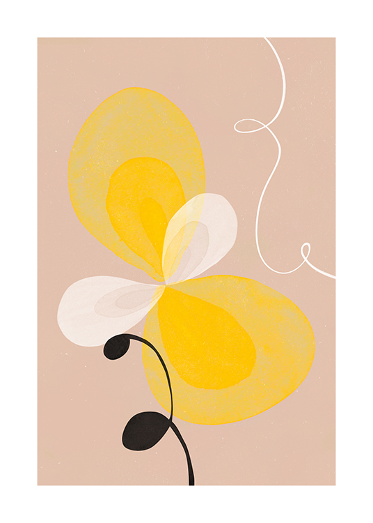  – Illustration mit einer gelben und weißen, abstrakten Blume vor beigefarbenem Hintergrund