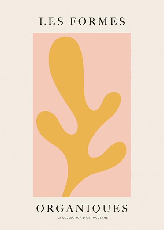  – Grafische Illustration mit einer Form in Gelb auf einem rosa und hellbeigen Hintergrund